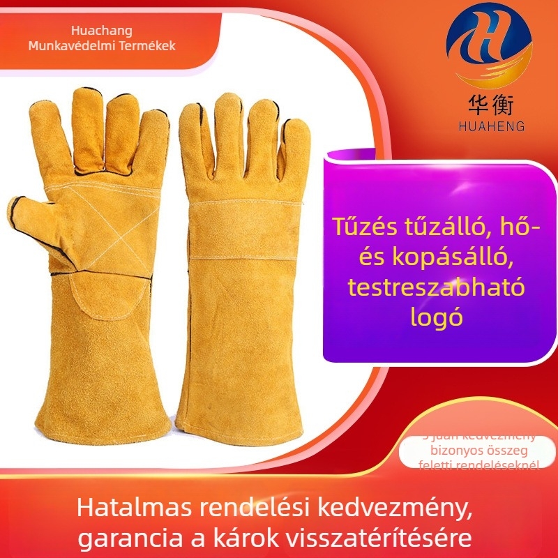 Hegesztő kesztyűk, marhabőrből, elektromos hegesztéshez, Hualan