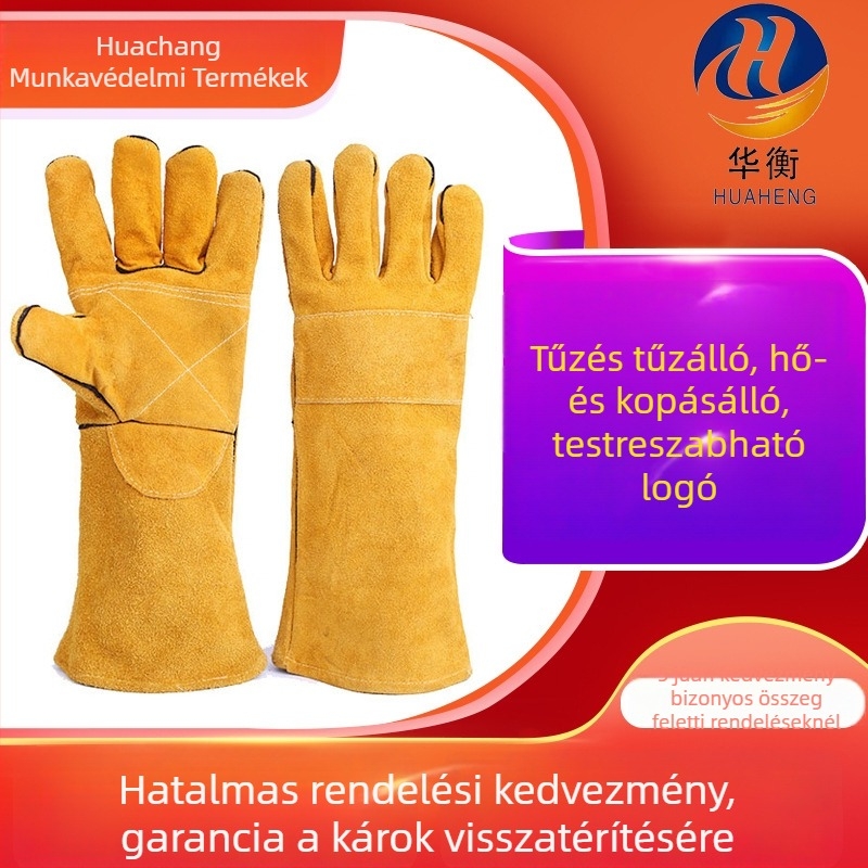 Hegesztő kesztyűk, marhabőrből, elektromos hegesztéshez, Hualan