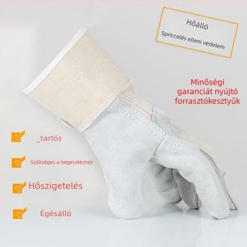 Rövid marhabőrből készült hegesztő kesztyűk, hőszigetelő