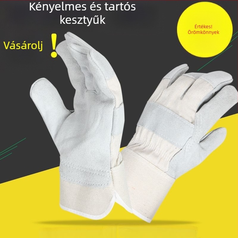 Rövid marhabőrből készült hegesztő kesztyűk, hőszigetelő