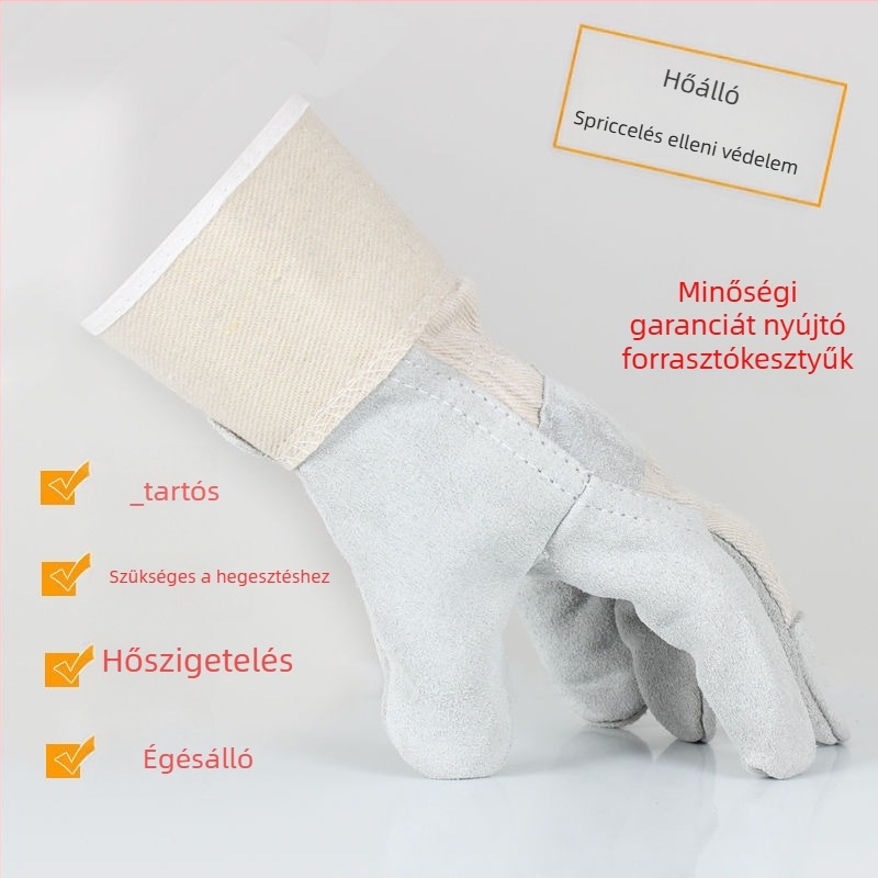 Rövid marhabőrből készült hegesztő kesztyűk, hőszigetelő
