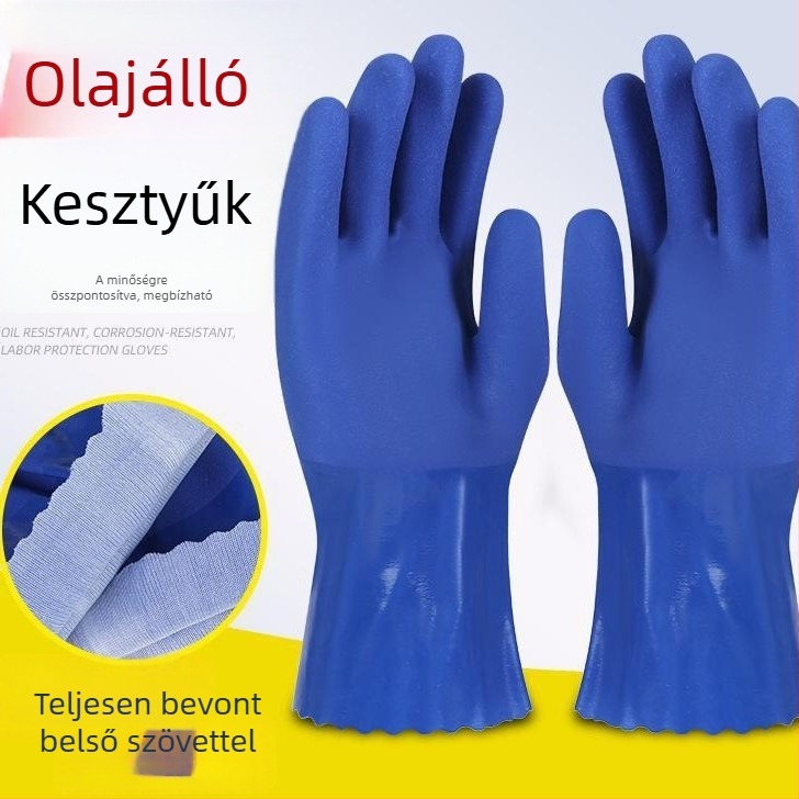 Gumi munkakesztyű csúszásmentes felülettel, kopásálló, vízálló, olajálló, sav-bázis ellenálló