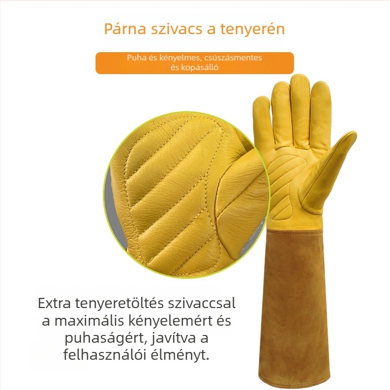 AUCHI marhabőrből készült hegesztő kesztyű textil ujjakkal – vágás- és átszúrásálló, kerti munkákhoz, méhészkedéshez és hegesztéshez