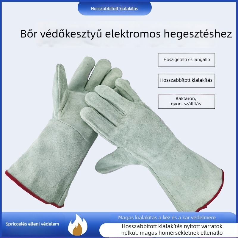 Két réteg marhabőr hegesztő kesztyűk, hegesztő védelméhez, testreszabható/nyomtatható