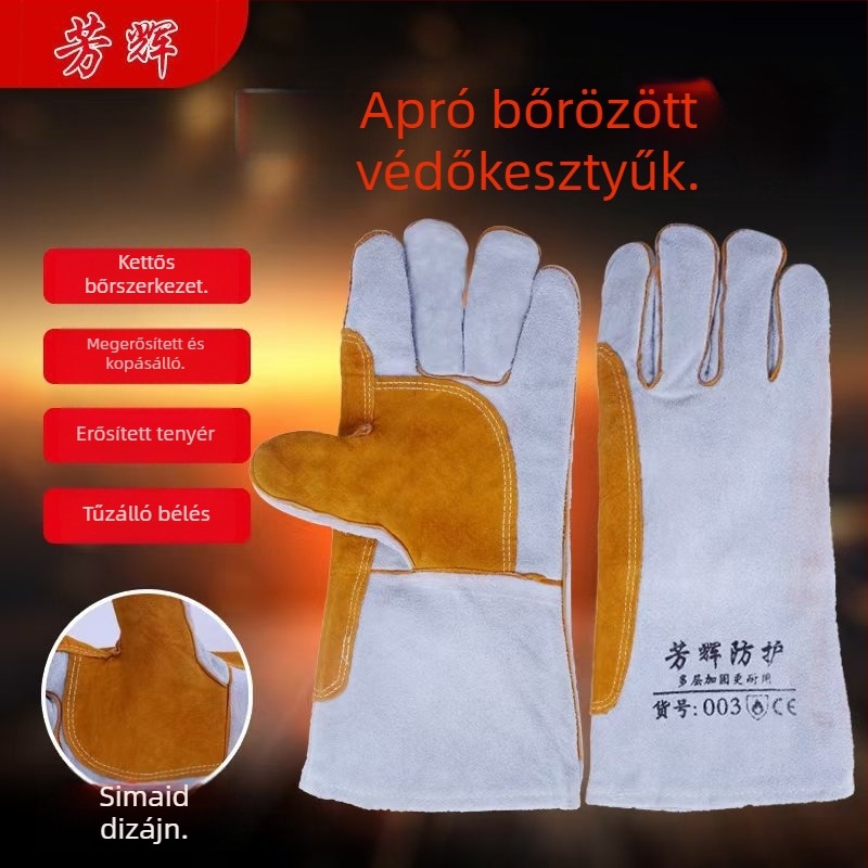 Tehénbőr hegesztő kesztyűk kettős bőrréteggel és velúr bélésével – tartós védő kesztyű hegesztéshez