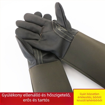 Hegesztő kesztyű marhabőrből, hosszabb hüvelyével, 210 g, elektromos ívhegesztéshez és gépkarbantartáshoz