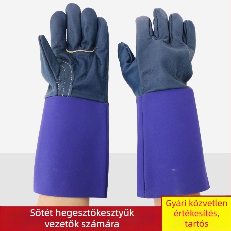 Hegesztő kesztyű marhabőrből, hosszabb hüvelyével, 210 g, elektromos ívhegesztéshez és gépkarbantartáshoz