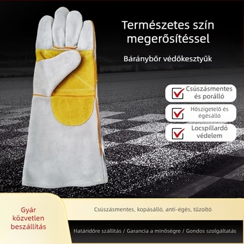 Borjúbőrből készült munkakesztyű hegesztéshez és kültéri munkákhoz — kopásálló, hőálló, hőszigetelő, fröccsenés elleni védelem, lélegző