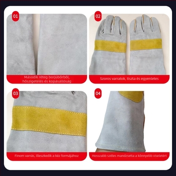 Borjúbőrből készült munkakesztyű hegesztéshez és kültéri munkákhoz — kopásálló, hőálló, hőszigetelő, fröccsenés elleni védelem, lélegző