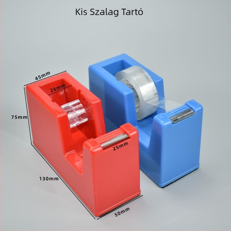 Átlátszó ragasztószalag-adagoló és tartó, PP anyagú, irodai használatra, tengelyátmérő 1.2–1.8 cm, szalag szélessége max. 28 mm