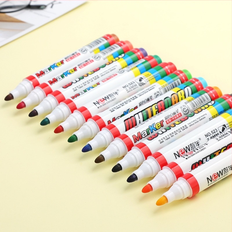 XINNIAN Törölhető fehér táblás marker — műanyag test, újratölthető tinta, alkalmas papír, fehér tábla, üveg és porcelán felületekre; PVC csomagolás; logó nyomtatás elérhető.