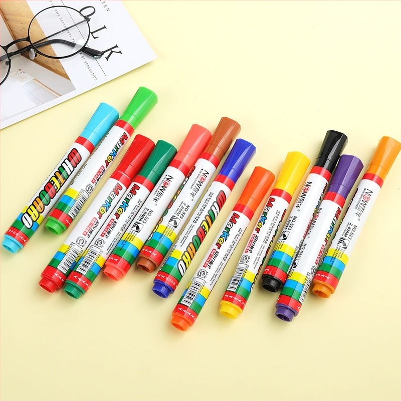 XINNIAN Törölhető fehér táblás marker — műanyag test, újratölthető tinta, alkalmas papír, fehér tábla, üveg és porcelán felületekre; PVC csomagolás; logó nyomtatás elérhető.