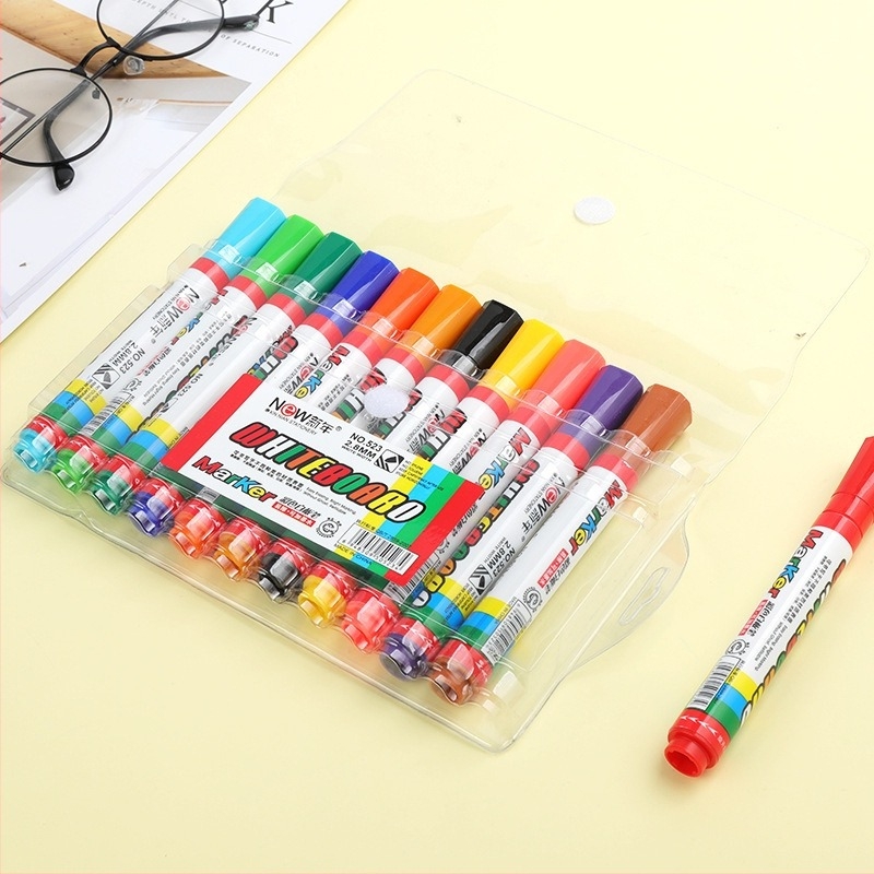 XINNIAN Törölhető fehér táblás marker — műanyag test, újratölthető tinta, alkalmas papír, fehér tábla, üveg és porcelán felületekre; PVC csomagolás; logó nyomtatás elérhető.