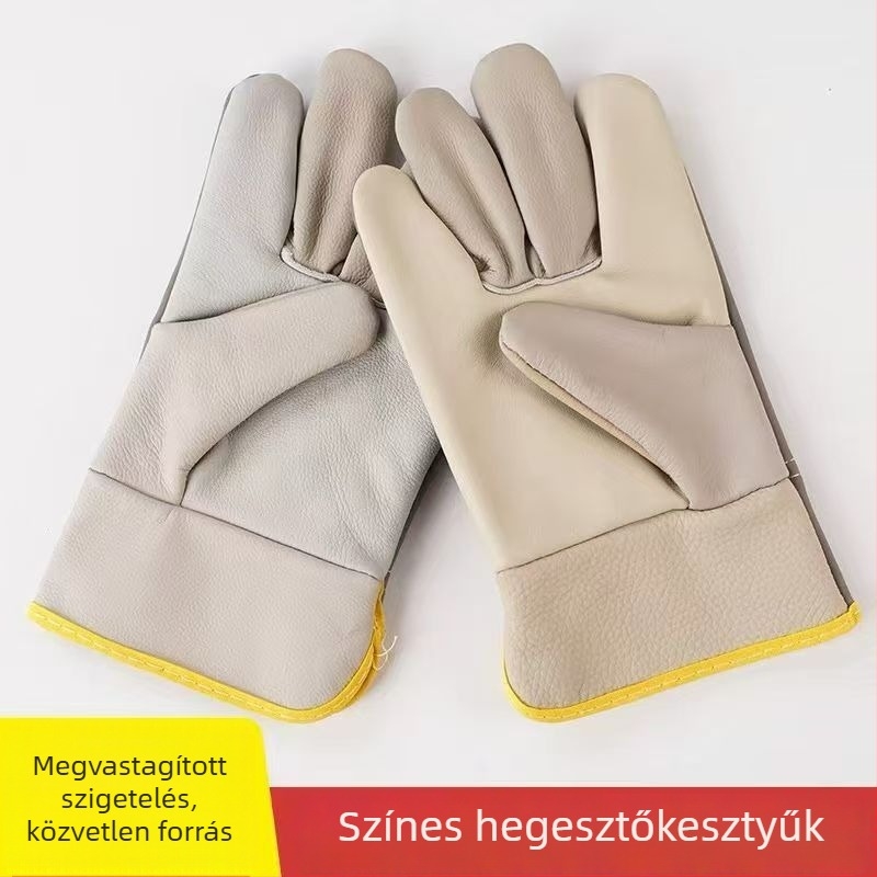 Hegesztési védőkesztyűk borjúbőrből, kopásálló, színes bőr dizájn, sofőr- és matróz-stílusú munkavédelmi kesztyűk
