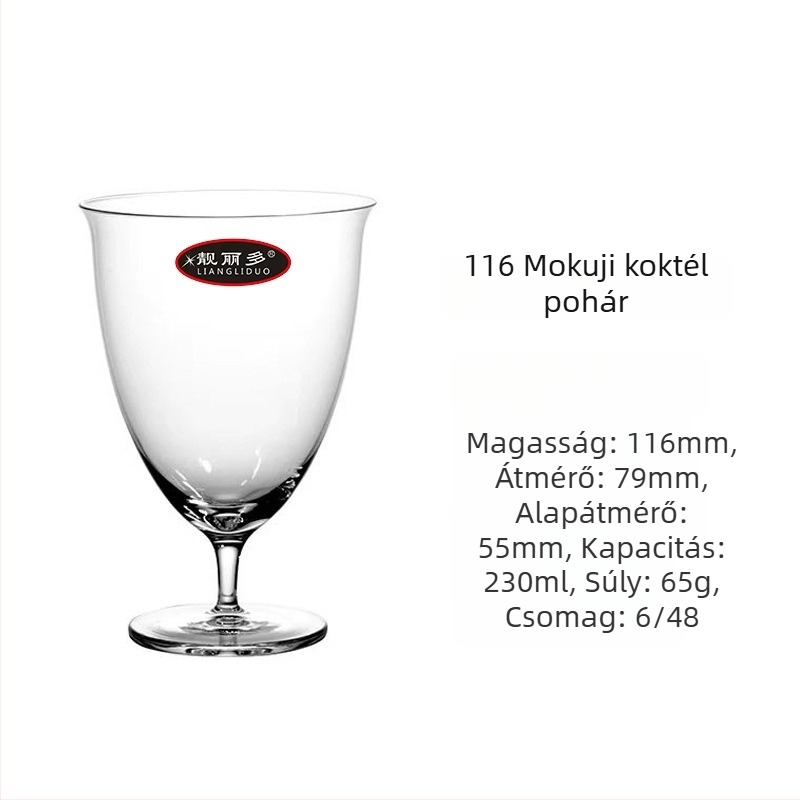 Kristály koktél pohár, 201–300 ml, japán stílusú, fordított szájjal, nyomtatott logóval, kartondobozban