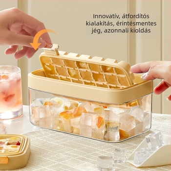 Új jégkocka forma egygombos kioldással és hajlított dizájnnal, konyhai jégtároló doboz