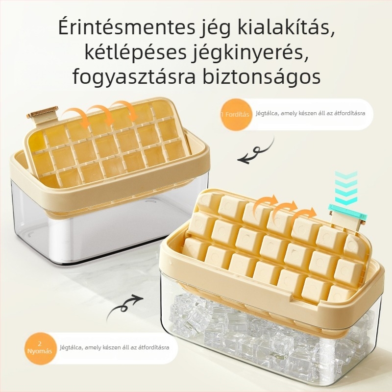 Új jégkocka forma egygombos kioldással és hajlított dizájnnal, konyhai jégtároló doboz