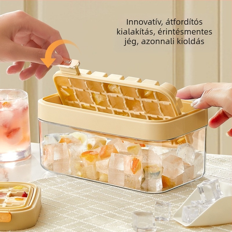 Új jégkocka forma egygombos kioldással és hajlított dizájnnal, konyhai jégtároló doboz
