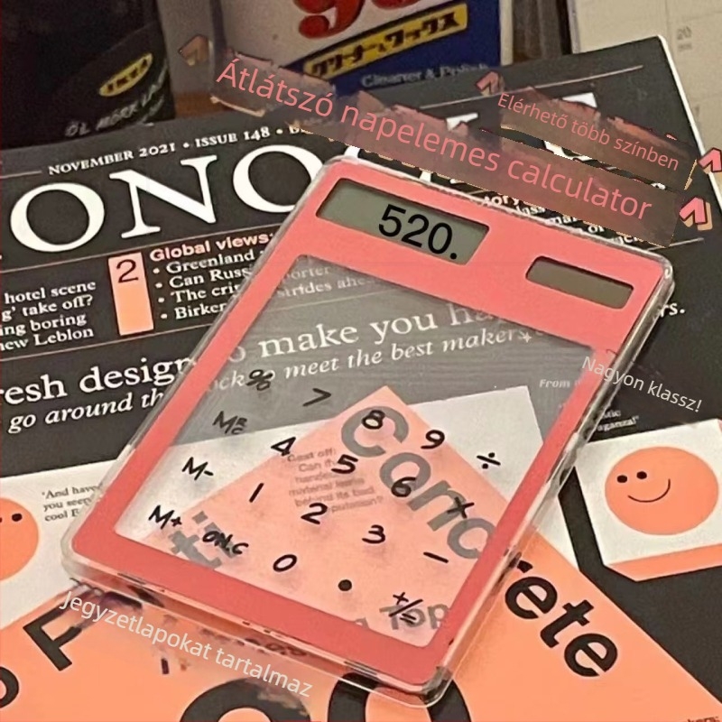 Aritmetikai számológép átlátszó érintőképernyővel, ultrakönnyű, napelemes működés, 8-jegyű kijelző, testreszabott logó nyomtatás, üzleti ajándék