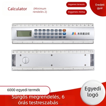 Szabott logóval és többfunkciós vonalzóval ellátott számológép, ABS anyagból, 8 számjegyű kijelző, elemmel