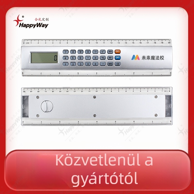 Szabott logóval és többfunkciós vonalzóval ellátott számológép, ABS anyagból, 8 számjegyű kijelző, elemmel