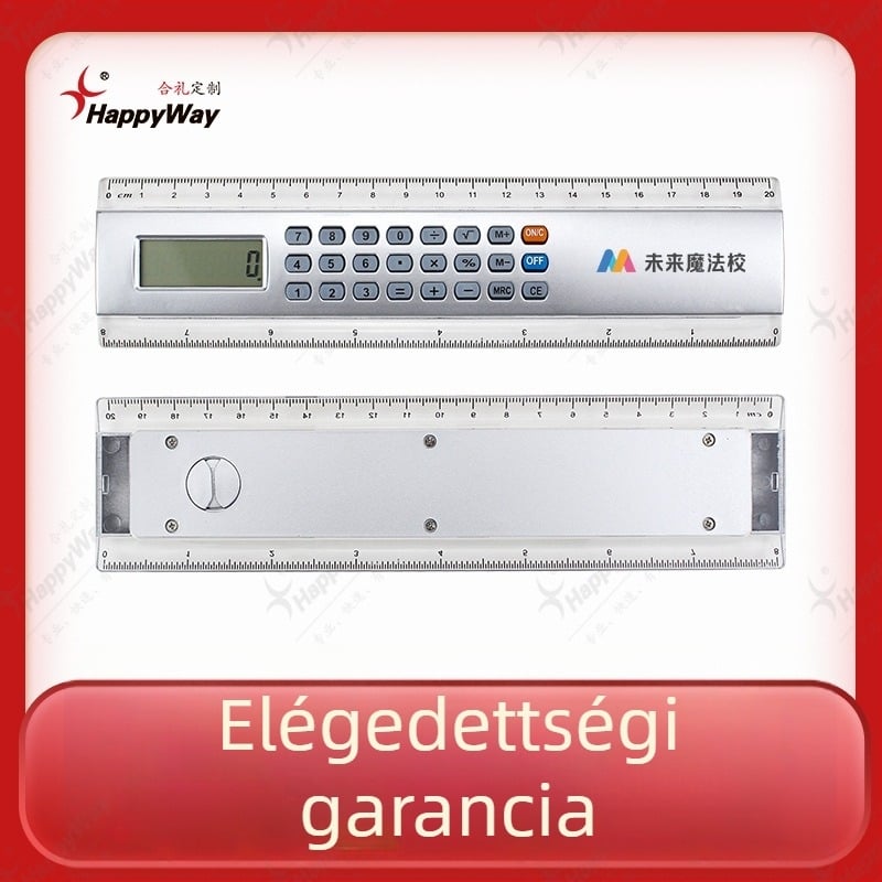 Szabott logóval és többfunkciós vonalzóval ellátott számológép, ABS anyagból, 8 számjegyű kijelző, elemmel