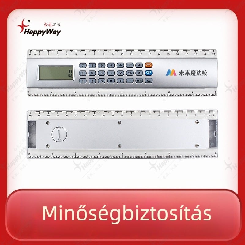 Szabott logóval és többfunkciós vonalzóval ellátott számológép, ABS anyagból, 8 számjegyű kijelző, elemmel