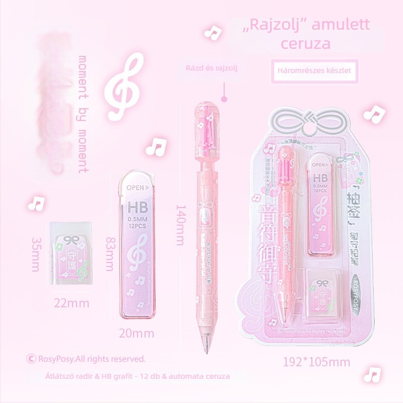 RosyPosy mechanikus ceruza készlet – áttetsző test, Rs257q, PVC, egyenként csomagolt, rajzfilm stílus