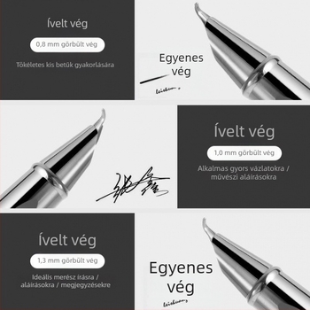 Fém toll a kalligráfiához hajlított tollheggyel és irídium heggyel – alkalmas vázlatokhoz és gyakorláshoz, ajándék dobozban