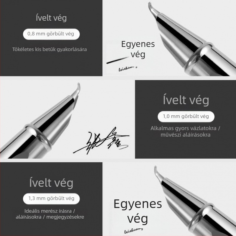Fém toll a kalligráfiához hajlított tollheggyel és irídium heggyel – alkalmas vázlatokhoz és gyakorláshoz, ajándék dobozban