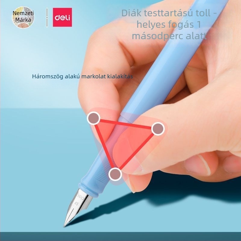 Deli töltőtoll diákoknak A932, kezdőknek, harmadik osztály, műanyag test, fém tollhegy, tintatartályos rendszer