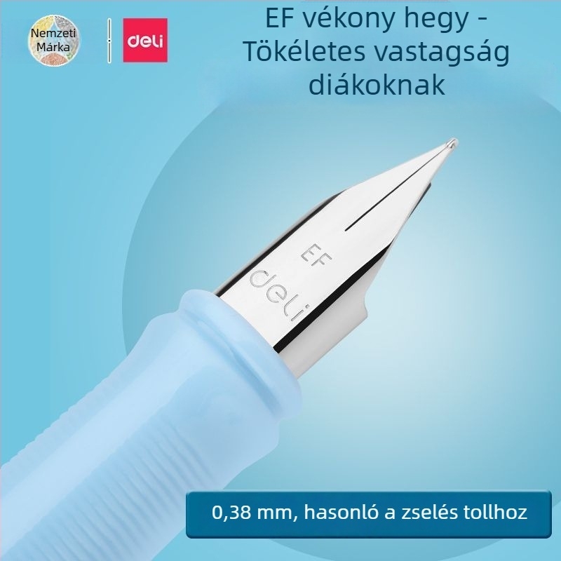 Deli töltőtoll diákoknak A932, kezdőknek, harmadik osztály, műanyag test, fém tollhegy, tintatartályos rendszer