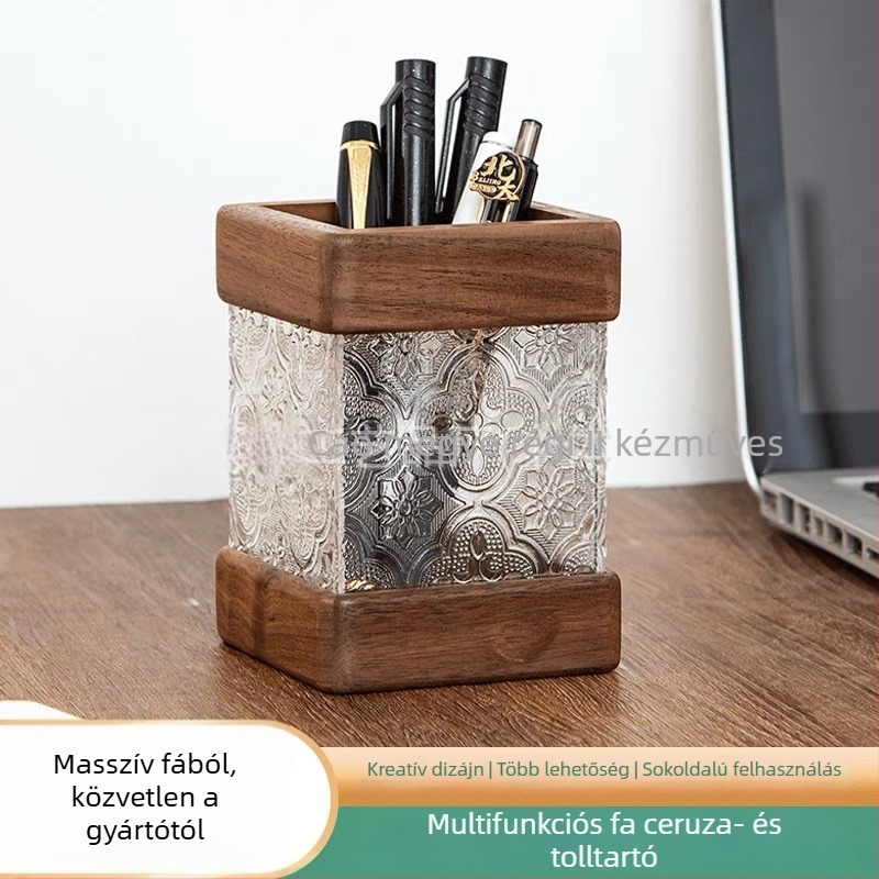 Nyolcszögletű fa tolltartó, modern minimál stílus, 18 L kapacitás, logónyomás elérhető