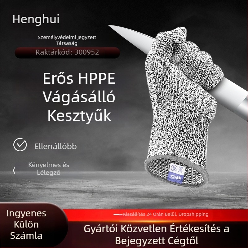 Henghui HPPE Anti-Cut kesztyűk, 5. szint, mechanikai megmunkálásra, üvegkezelésre és faragásra