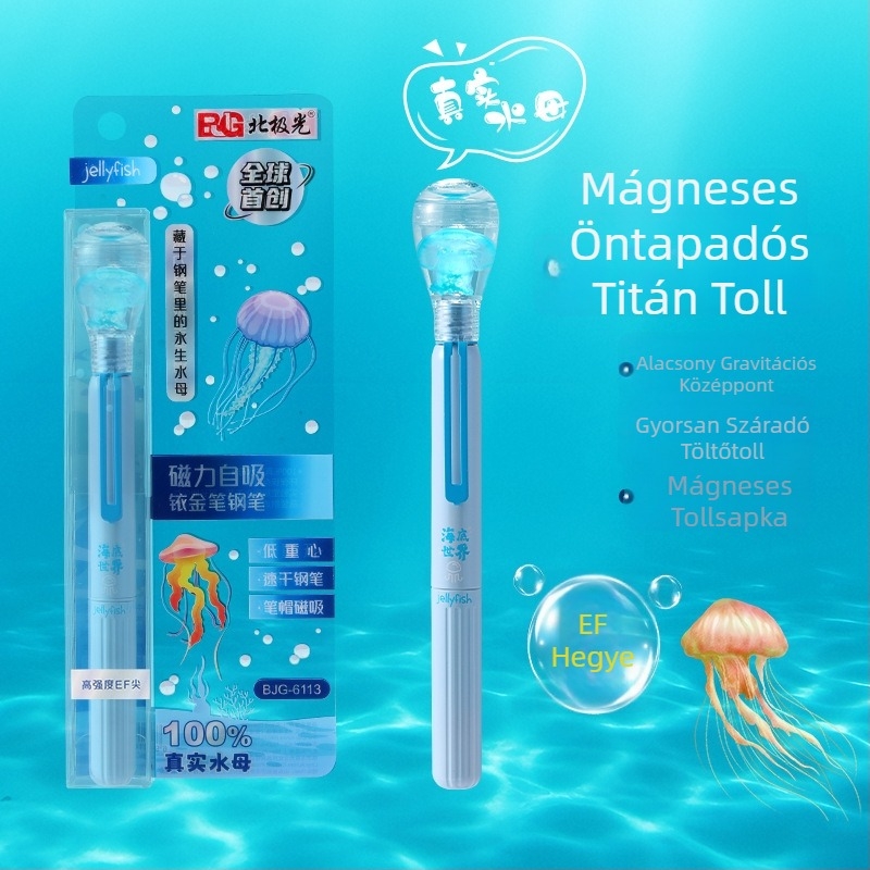 Aurora Borealis Jellyfish toll EF csúccsal, cserélhető tintapatronnal, három bemélyedéses markolattal, sima tintaáramlás, gyors száradás, ideális az írás gyakorlásához.