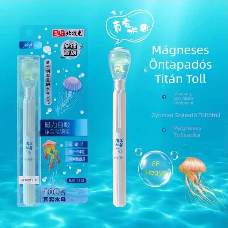 Aurora Borealis Jellyfish toll EF csúccsal, cserélhető tintapatronnal, három bemélyedéses markolattal, sima tintaáramlás, gyors száradás, ideális az írás gyakorlásához.