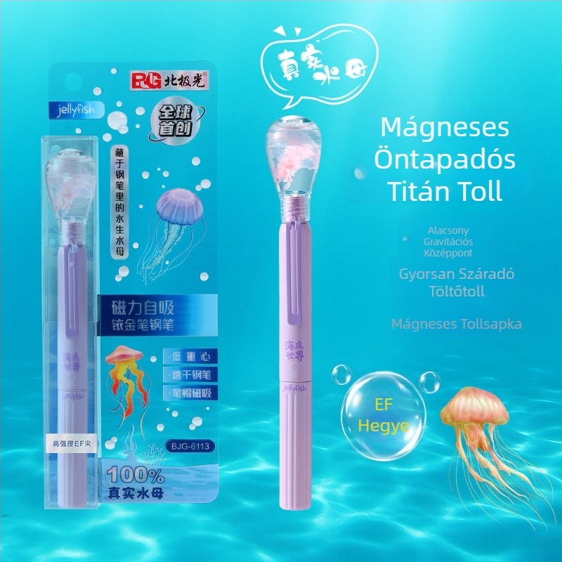 Aurora Borealis Jellyfish toll EF csúccsal, cserélhető tintapatronnal, három bemélyedéses markolattal, sima tintaáramlás, gyors száradás, ideális az írás gyakorlásához.