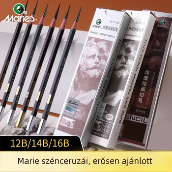 Marie’s C7104 kezdő sketch ceruzák — 12B, 14B, 16B, matt felület, szénalapú tinta művészeti vizsgákhoz