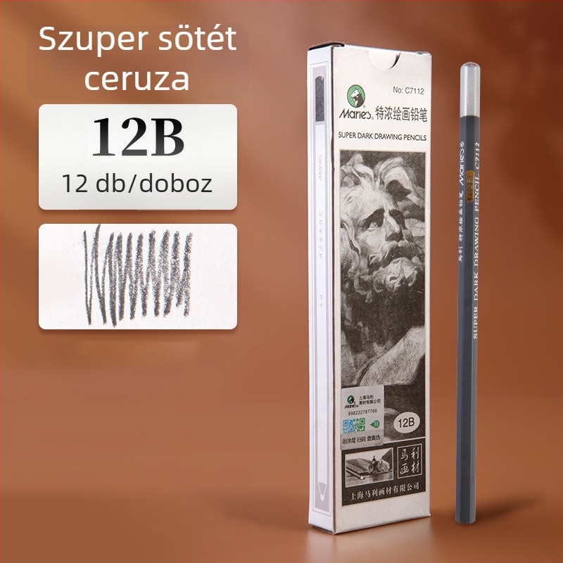 Marie’s C7104 kezdő sketch ceruzák — 12B, 14B, 16B, matt felület, szénalapú tinta művészeti vizsgákhoz