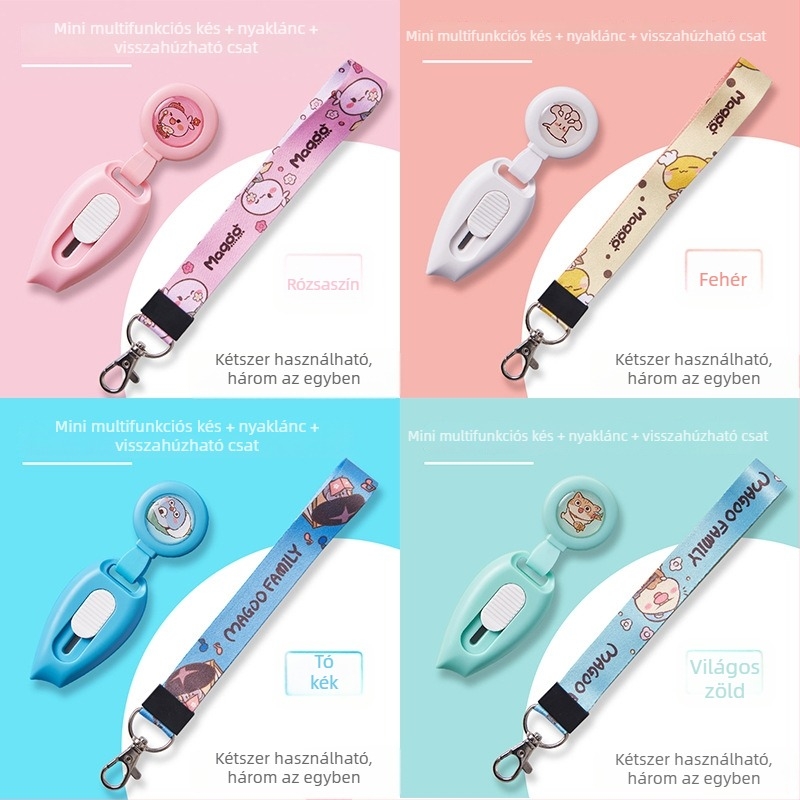 Hordozható mini irodai kés csomagok felnyitására és papírt vágására, modell 7152, anyag: fém/plasztik, penge 10, teljes hossz 65 mm, tömeg 20 g