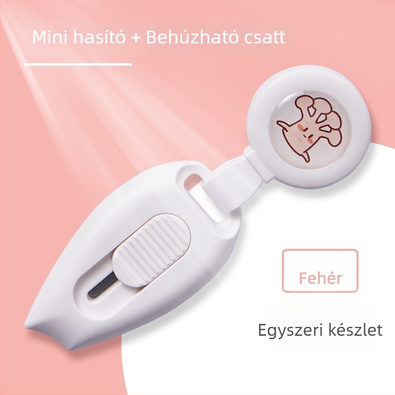 Hordozható mini irodai kés csomagok felnyitására és papírt vágására, modell 7152, anyag: fém/plasztik, penge 10, teljes hossz 65 mm, tömeg 20 g