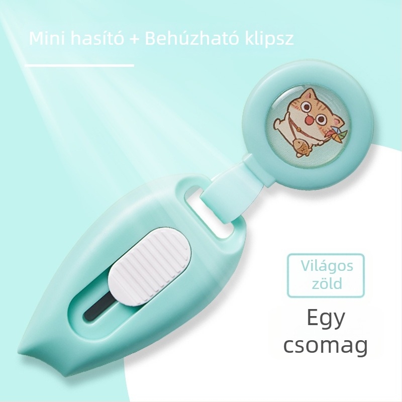 Hordozható mini irodai kés csomagok felnyitására és papírt vágására, modell 7152, anyag: fém/plasztik, penge 10, teljes hossz 65 mm, tömeg 20 g