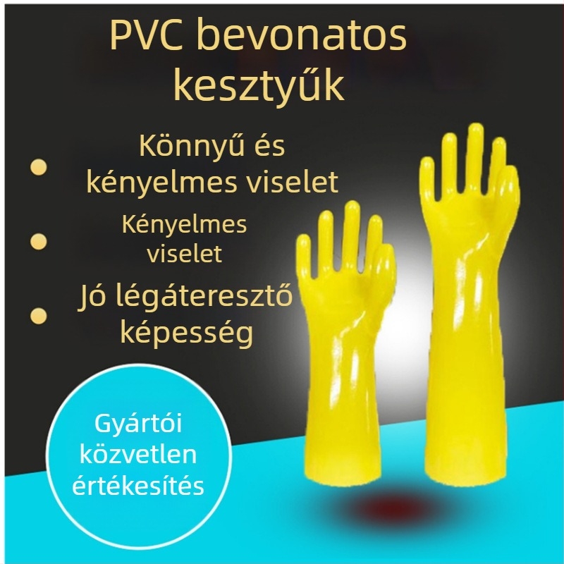 Ipari PVC kesztyűk sav–bázis ellenállással, vágásálló és olajálló