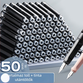 Töltőtoll tinta-sak patronok, 50 darabos készlet, univerzális kompatibilitás, modell MN