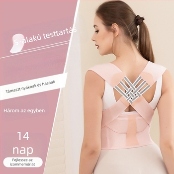 Felnőtt testtartás-korrekciós öv – három hevederes dizájn, félhold motívum, poliészter anyag, modell 005, minden évszakra alkalmas