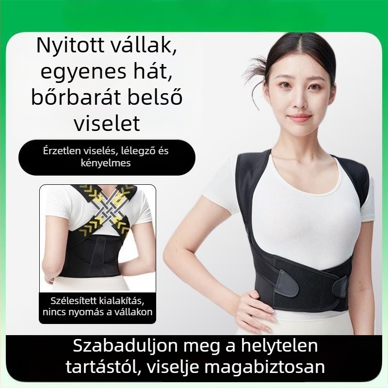 Felnőtt testtartás-korrekciós öv – három hevederes dizájn, félhold motívum, poliészter anyag, modell 005, minden évszakra alkalmas