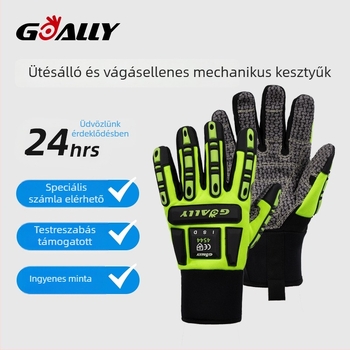 AF-ST-101 mechanikai kesztyűk, ütközés- és vágásvédelmet nyújtó, vastagított, kopásálló, csúszásmentes fémipari felhasználásra. Anyag: TPR, textília; Használat: fémipar; Jellemzők: ütésállóság, vágásvédelem, kopásállóság, csúszásmentes
