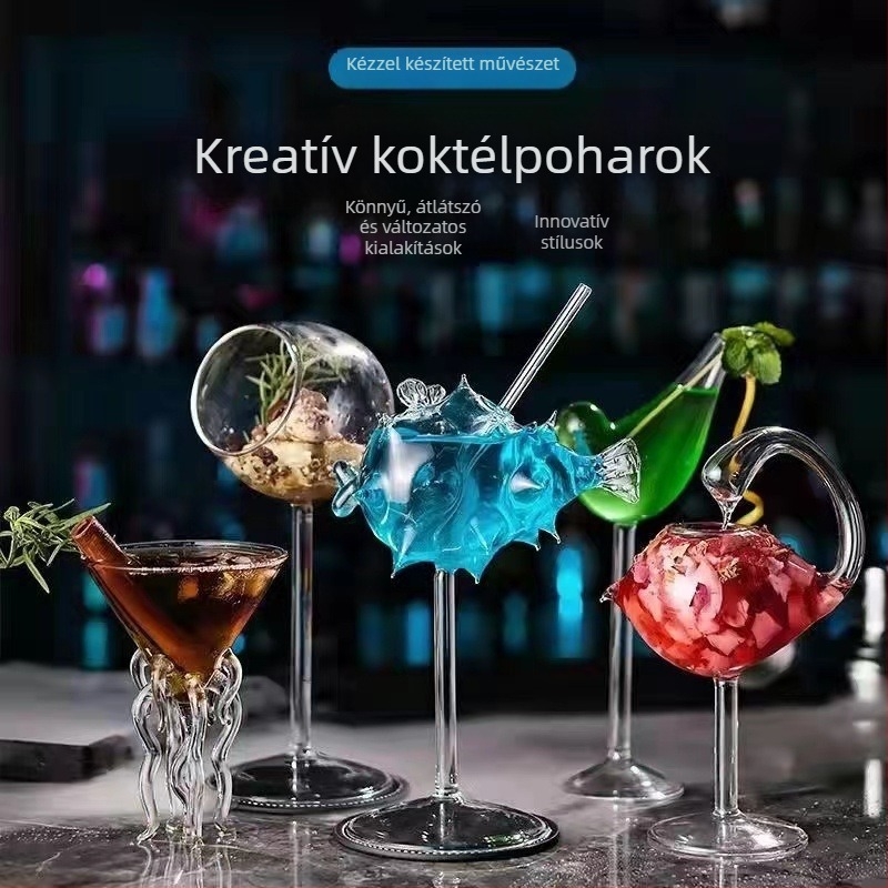 Koktél pohár készlet, 201–300 ml kapacitás, magas bóroszilikát üveg, modern minimalista stílus, logóval testreszabható