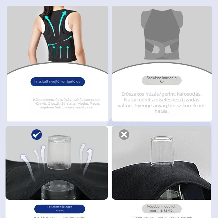 Panapopo Láthatatlan Testtartás-Korrekáló Öv — Kiterjesztett Verzió (Modell: Invisible correction belt extended version; Alkalmazható részek: Hát; Védelem típusa: Támogatás)