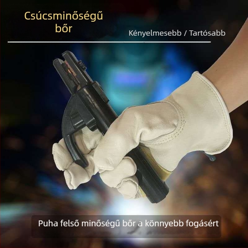 Hegesztő kesztyű marhabőrből, hőszigetelt, kopásálló, égésgátló a magas hőmérsékletű hegesztéshez